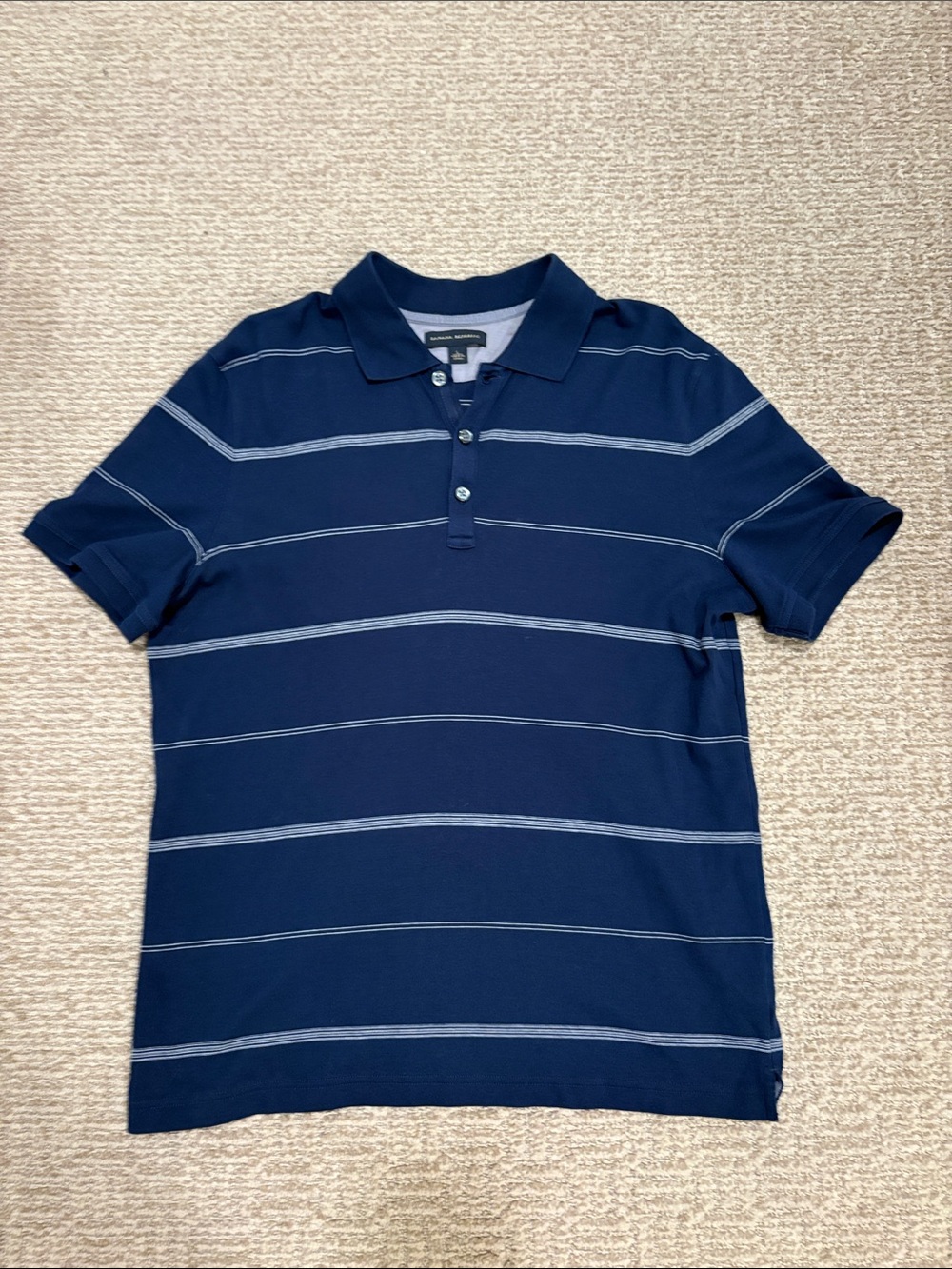 Banana Republic Navy Polo with Light Gray Stripes